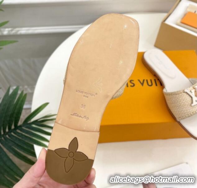 Buy Luxury Louis Vuitton LV Capri Flat Slides Sandal in Raffia Straw White 0815100