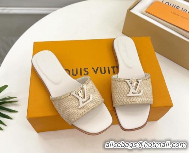 Buy Luxury Louis Vuitton LV Capri Flat Slides Sandal in Raffia Straw White 0815100