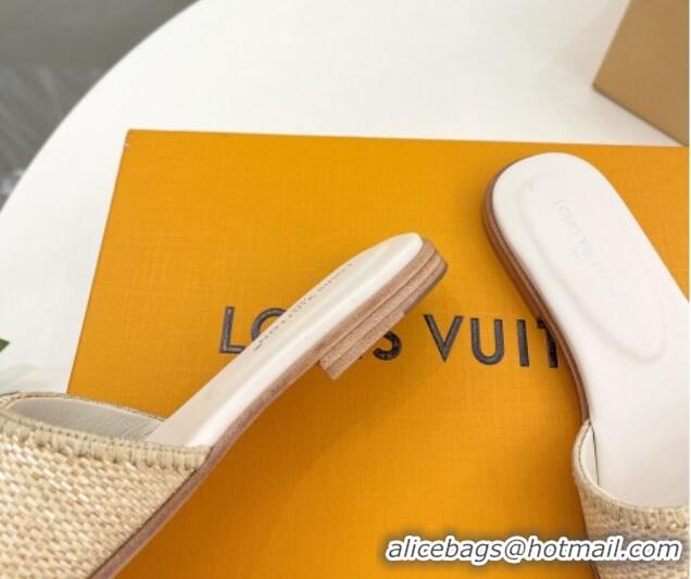 Buy Luxury Louis Vuitton LV Capri Flat Slides Sandal in Raffia Straw White 0815100