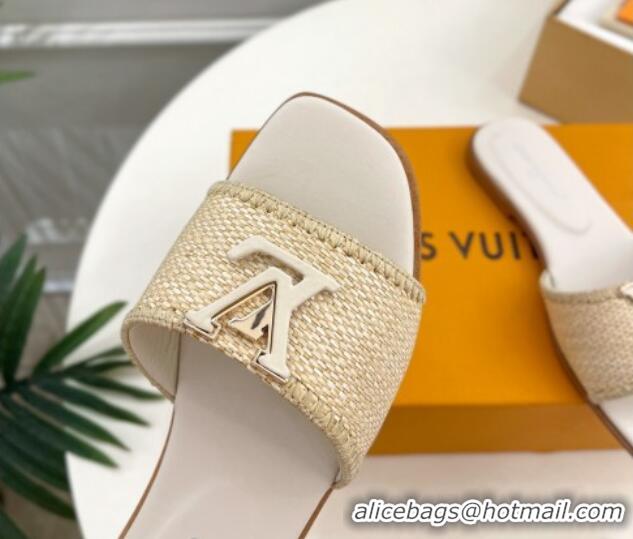 Buy Luxury Louis Vuitton LV Capri Flat Slides Sandal in Raffia Straw White 0815100