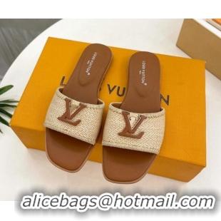 Popular Style Louis Vuitton LV Capri Flat Slides Sandal in Raffia Straw Brown 0815101