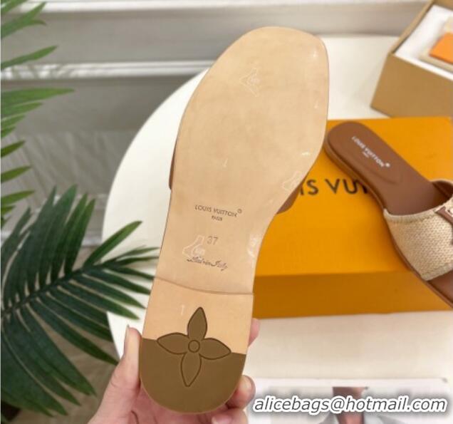 Popular Style Louis Vuitton LV Capri Flat Slides Sandal in Raffia Straw Brown 0815101