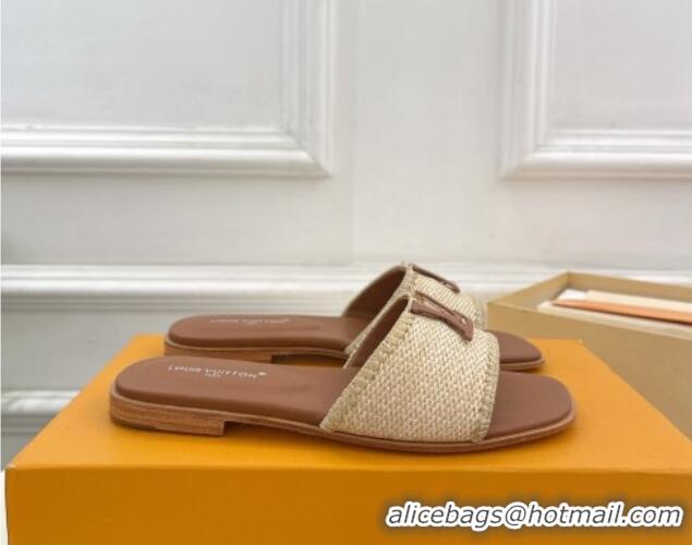 Popular Style Louis Vuitton LV Capri Flat Slides Sandal in Raffia Straw Brown 0815101