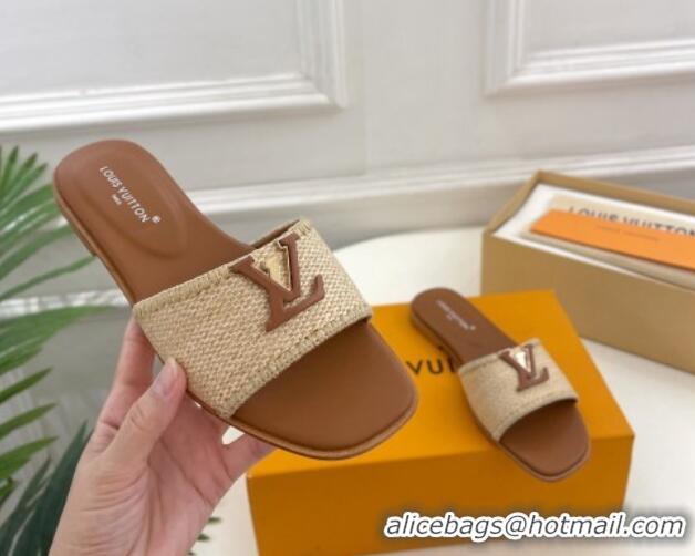 Popular Style Louis Vuitton LV Capri Flat Slides Sandal in Raffia Straw Brown 0815101