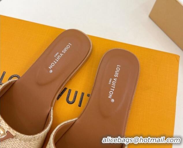 Popular Style Louis Vuitton LV Capri Flat Slides Sandal in Raffia Straw Brown 0815101