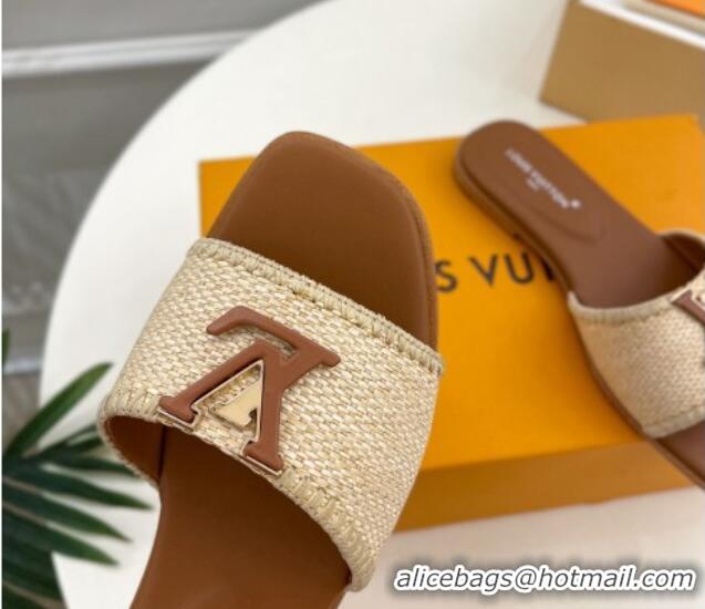 Popular Style Louis Vuitton LV Capri Flat Slides Sandal in Raffia Straw Brown 0815101