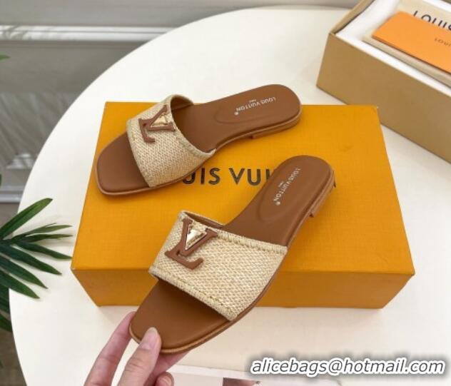 Popular Style Louis Vuitton LV Capri Flat Slides Sandal in Raffia Straw Brown 0815101