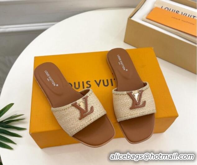 Popular Style Louis Vuitton LV Capri Flat Slides Sandal in Raffia Straw Brown 0815101