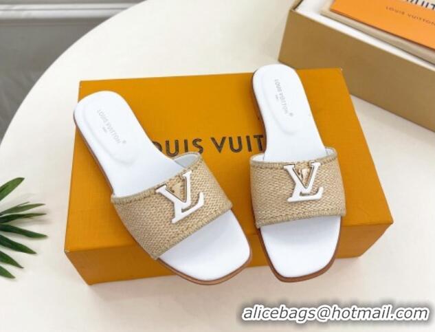 Luxury Louis Vuitton LV Capri Flat Slides Sandal in Raffia Straw White 0815102