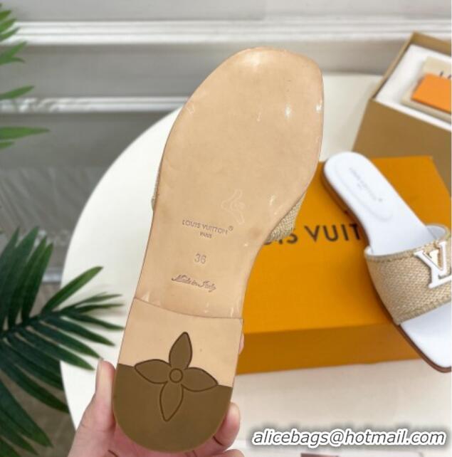 Luxury Louis Vuitton LV Capri Flat Slides Sandal in Raffia Straw White 0815102