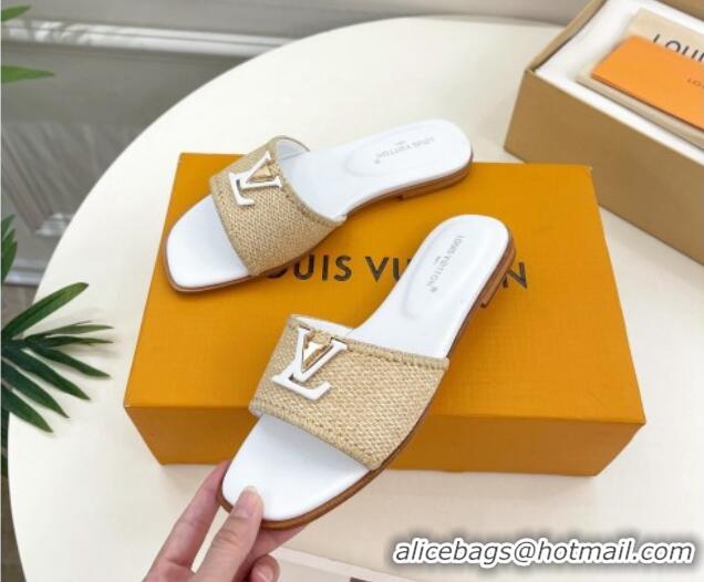 Luxury Louis Vuitton LV Capri Flat Slides Sandal in Raffia Straw White 0815102