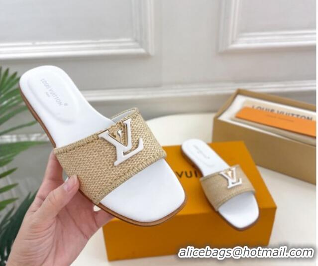 Luxury Louis Vuitton LV Capri Flat Slides Sandal in Raffia Straw White 0815102