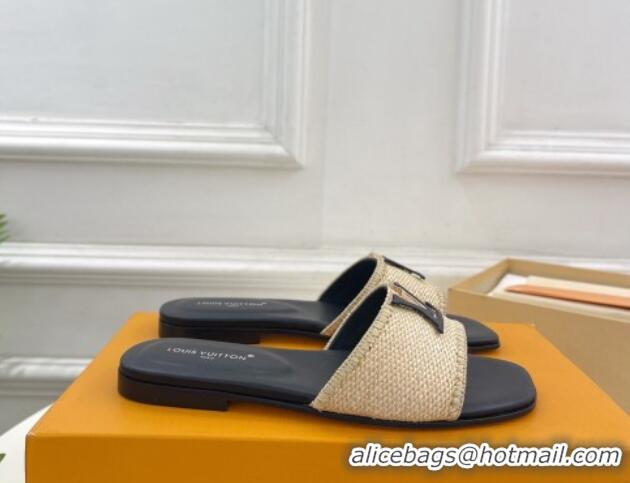 Good Quality Louis Vuitton LV Capri Flat Slides Sandal in Raffia Straw Black 815103