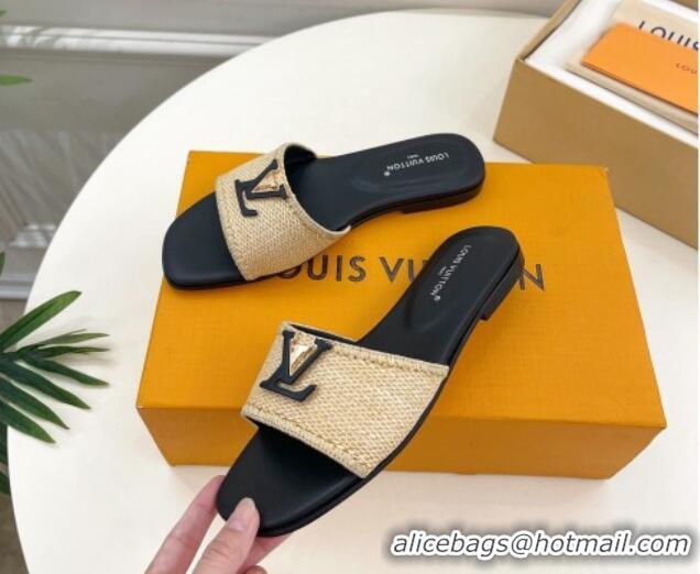 Good Quality Louis Vuitton LV Capri Flat Slides Sandal in Raffia Straw Black 815103