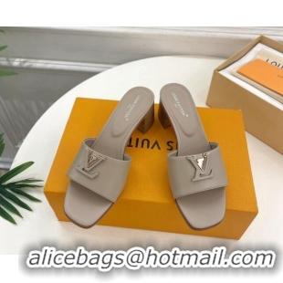 Luxurious Louis Vuitton LV Capri Heel Slides Sandal 5cm in Calf Leather Grey 815104