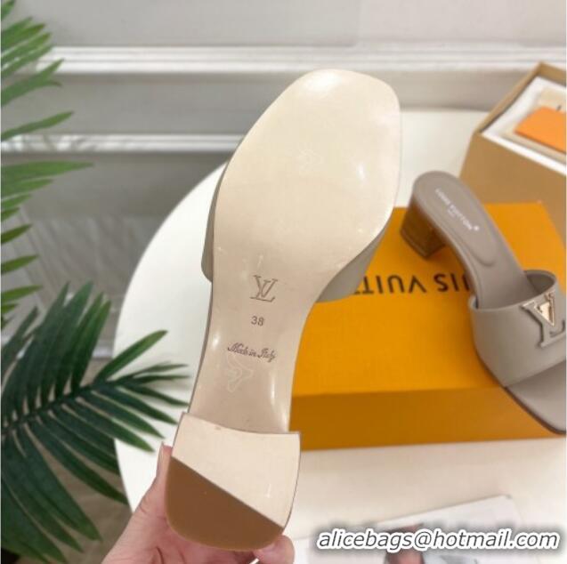 Luxurious Louis Vuitton LV Capri Heel Slides Sandal 5cm in Calf Leather Grey 815104