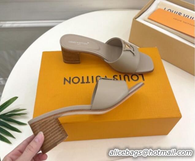 Luxurious Louis Vuitton LV Capri Heel Slides Sandal 5cm in Calf Leather Grey 815104