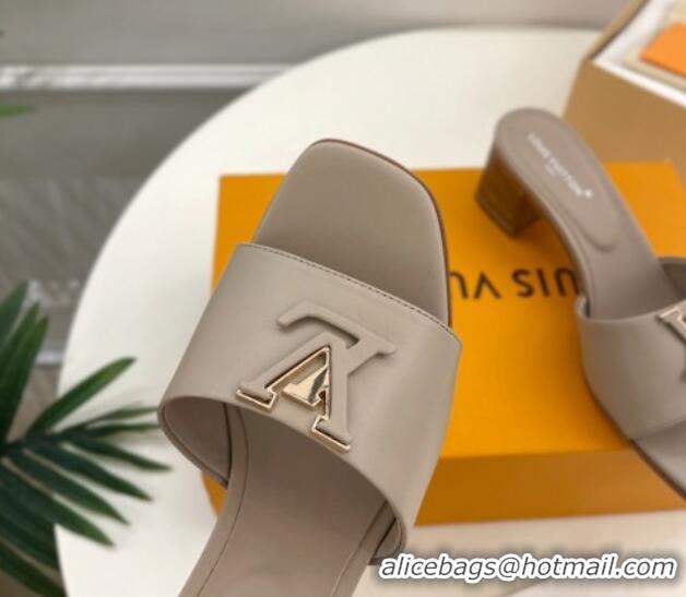 Luxurious Louis Vuitton LV Capri Heel Slides Sandal 5cm in Calf Leather Grey 815104