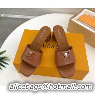 Big Discount Louis Vuitton LV Capri Heel Slides Sandal 5cm in Calf Leather Brown 815105