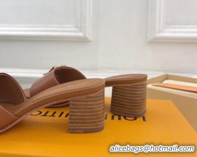 Big Discount Louis Vuitton LV Capri Heel Slides Sandal 5cm in Calf Leather Brown 815105