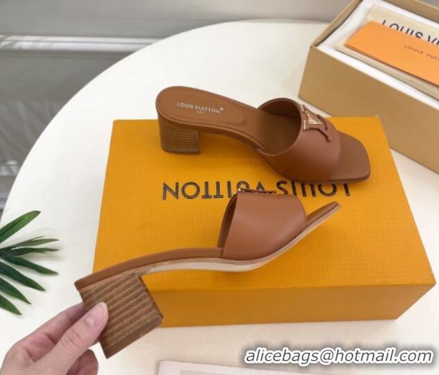 Big Discount Louis Vuitton LV Capri Heel Slides Sandal 5cm in Calf Leather Brown 815105