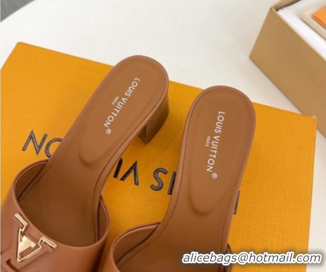 Big Discount Louis Vuitton LV Capri Heel Slides Sandal 5cm in Calf Leather Brown 815105