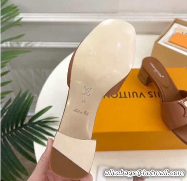 Big Discount Louis Vuitton LV Capri Heel Slides Sandal 5cm in Calf Leather Brown 815105