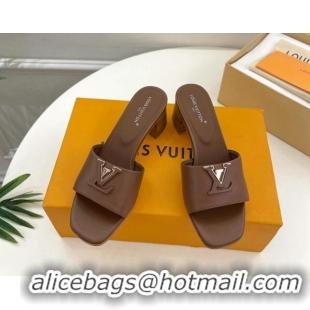 Grade Quality Louis Vuitton LV Capri Heel Slides Sandal 5cm in Calf Leather Dark Brown 0815106