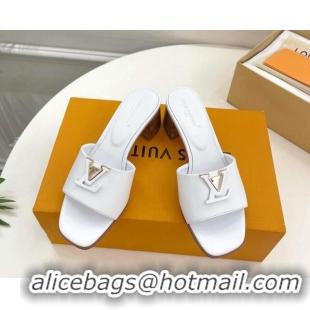 Discount Louis Vuitton LV Capri Heel Slides Sandal 5cm in Calf Leather White 0815107