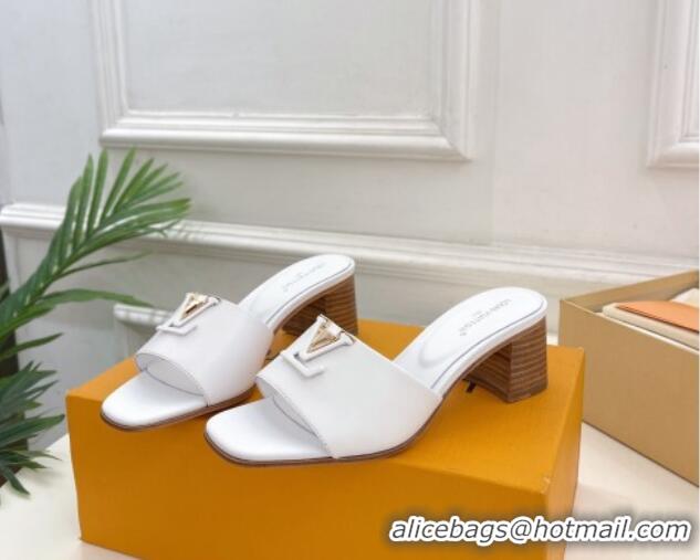 Discount Louis Vuitton LV Capri Heel Slides Sandal 5cm in Calf Leather White 0815107