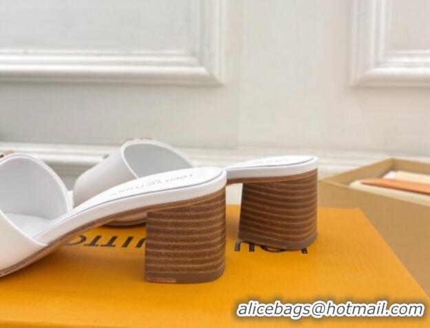 Discount Louis Vuitton LV Capri Heel Slides Sandal 5cm in Calf Leather White 0815107