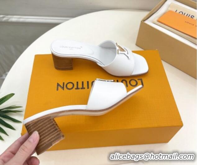 Discount Louis Vuitton LV Capri Heel Slides Sandal 5cm in Calf Leather White 0815107