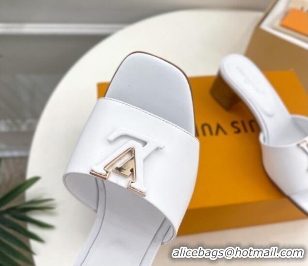 Discount Louis Vuitton LV Capri Heel Slides Sandal 5cm in Calf Leather White 0815107