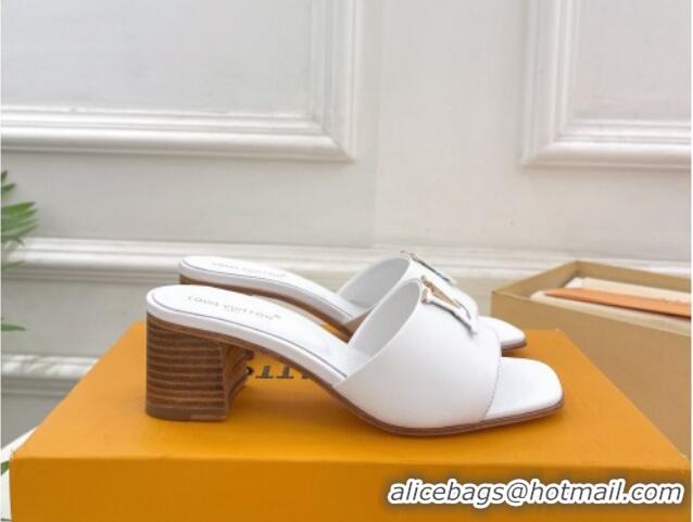 Discount Louis Vuitton LV Capri Heel Slides Sandal 5cm in Calf Leather White 0815107