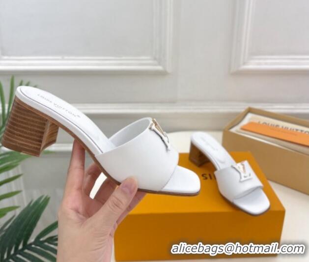 Discount Louis Vuitton LV Capri Heel Slides Sandal 5cm in Calf Leather White 0815107