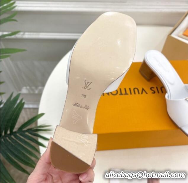 Discount Louis Vuitton LV Capri Heel Slides Sandal 5cm in Calf Leather White 0815107