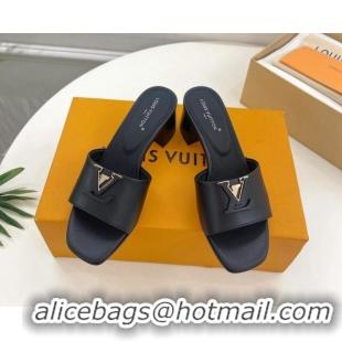 Durable Louis Vuitton LV Capri Heel Slides Sandal 5cm in Calf Leather Black 815108