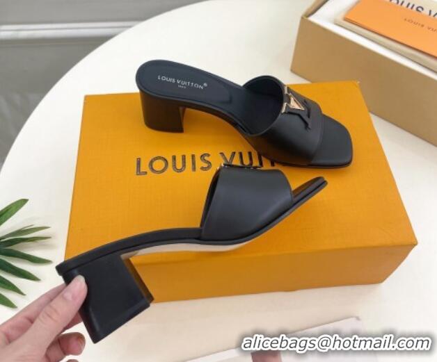 Durable Louis Vuitton LV Capri Heel Slides Sandal 5cm in Calf Leather Black 815108