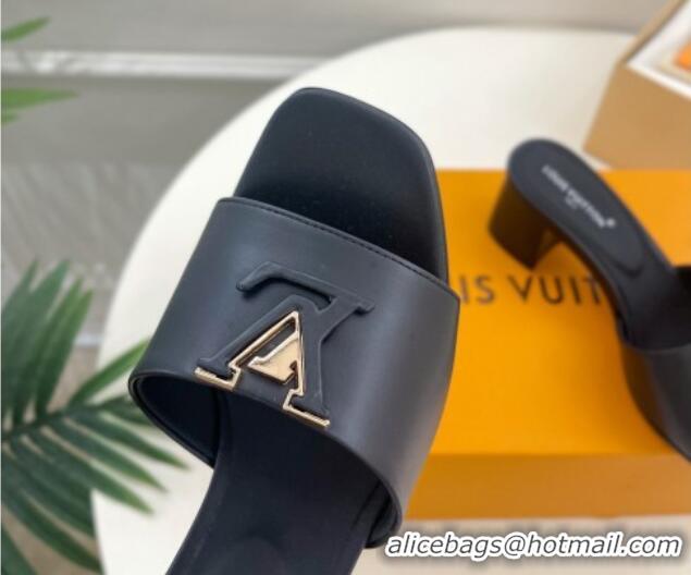 Durable Louis Vuitton LV Capri Heel Slides Sandal 5cm in Calf Leather Black 815108