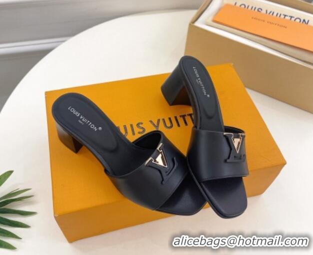 Durable Louis Vuitton LV Capri Heel Slides Sandal 5cm in Calf Leather Black 815108