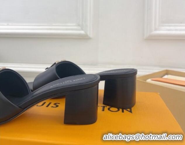 Durable Louis Vuitton LV Capri Heel Slides Sandal 5cm in Calf Leather Black 815108