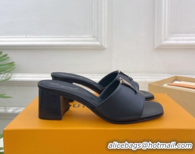 Durable Louis Vuitton LV Capri Heel Slides Sandal 5cm in Calf Leather Black 815108