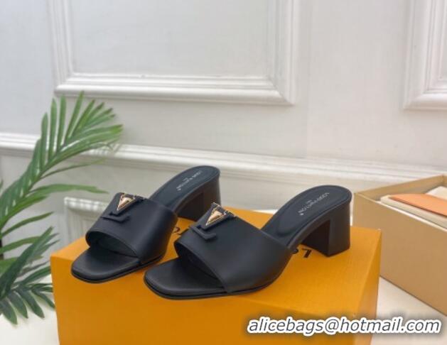 Durable Louis Vuitton LV Capri Heel Slides Sandal 5cm in Calf Leather Black 815108