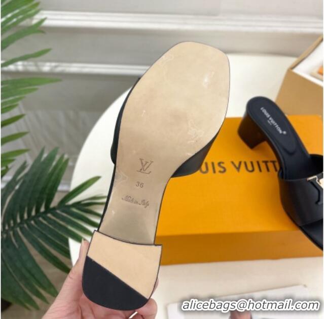 Durable Louis Vuitton LV Capri Heel Slides Sandal 5cm in Calf Leather Black 815108