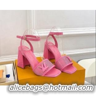 Top Design Louis Vuitton Shake Heel Sandals 9cm in Perforated Leather Pink 815110