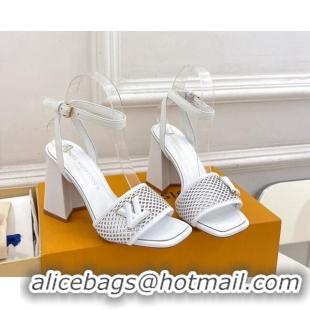 Luxury Discount Louis Vuitton Shake Heel Sandals 9cm in Perforated Leather White 815111