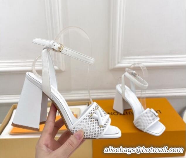 Luxury Discount Louis Vuitton Shake Heel Sandals 9cm in Perforated Leather White 815111