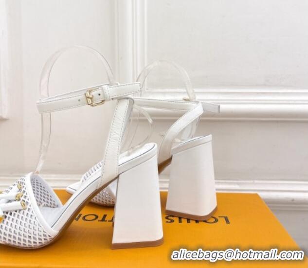 Luxury Discount Louis Vuitton Shake Heel Sandals 9cm in Perforated Leather White 815111