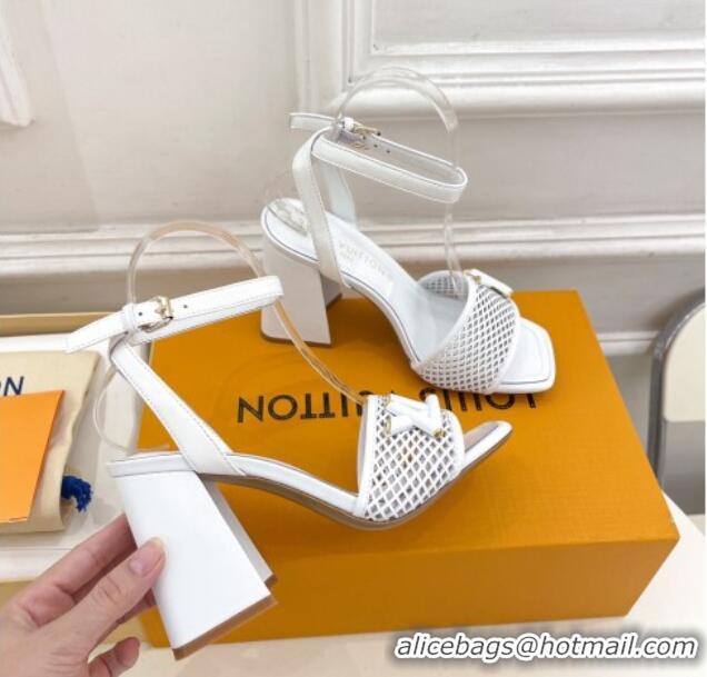 Luxury Discount Louis Vuitton Shake Heel Sandals 9cm in Perforated Leather White 815111