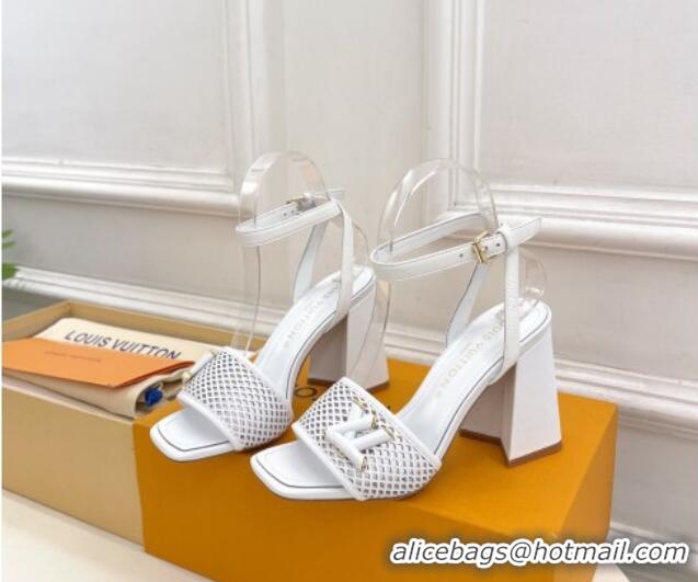 Luxury Discount Louis Vuitton Shake Heel Sandals 9cm in Perforated Leather White 815111